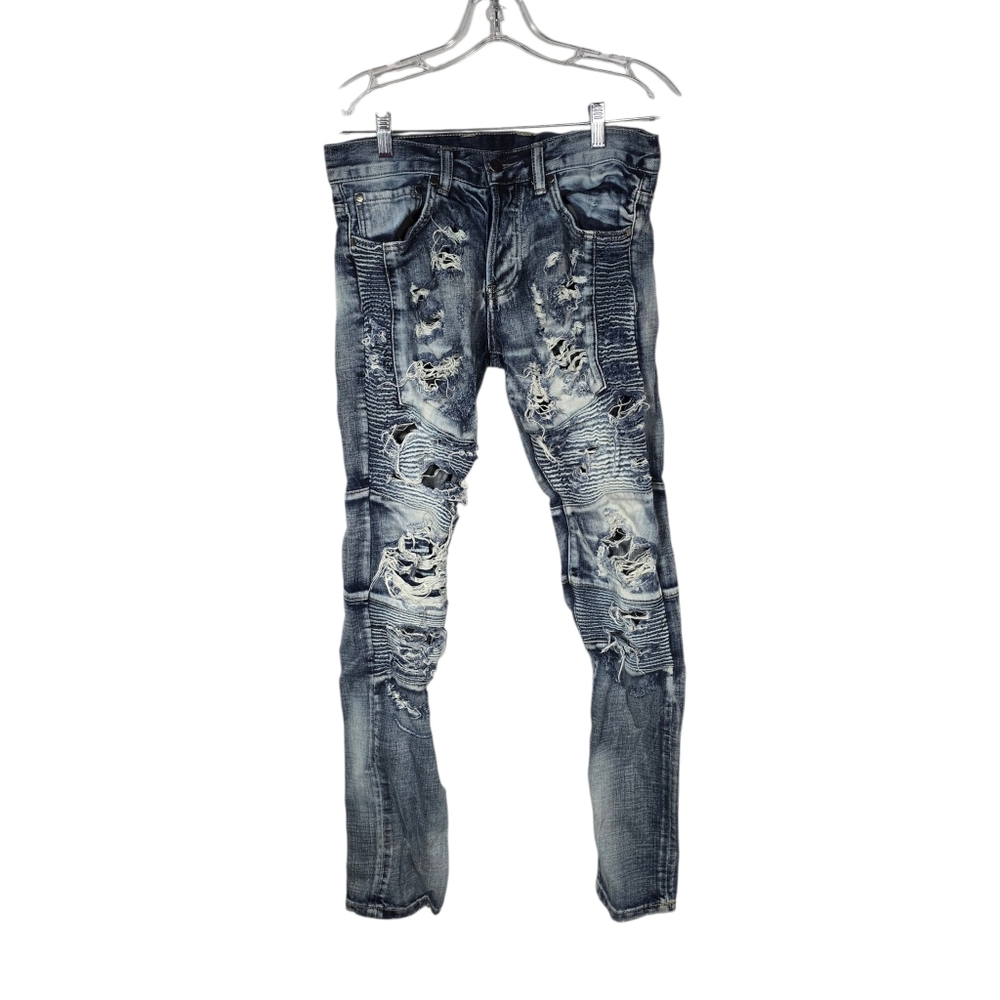 Dope Jeans Men's 28 Distressed Blue Washed Denim Jeans - Slim Fit